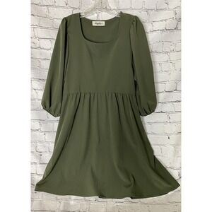 Haptics Olive Green A-Line 3/4 Sleeve Medium Casual Midi Spring Fall Dress